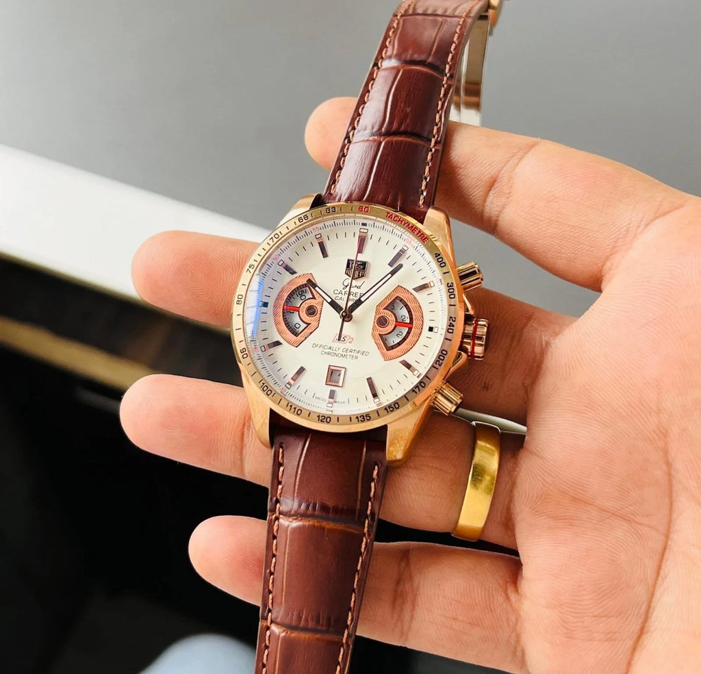 Tag Heuer Grand Carrera Calibre 17 RS2 White Dial Leather Belt Men's Watch