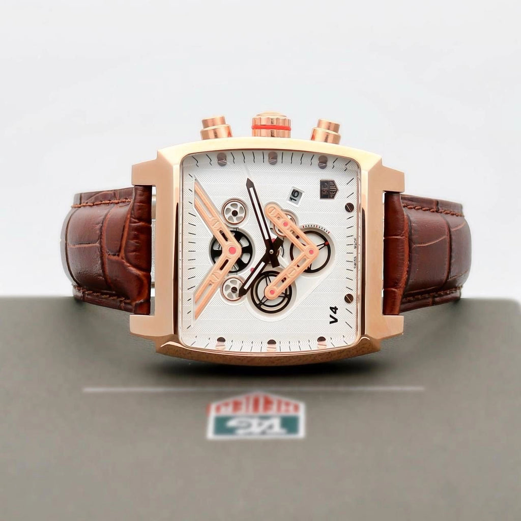 T-a-g H-e-u-e-r Monaco V4 Chronograph Brown Leather Belt Men's Watch