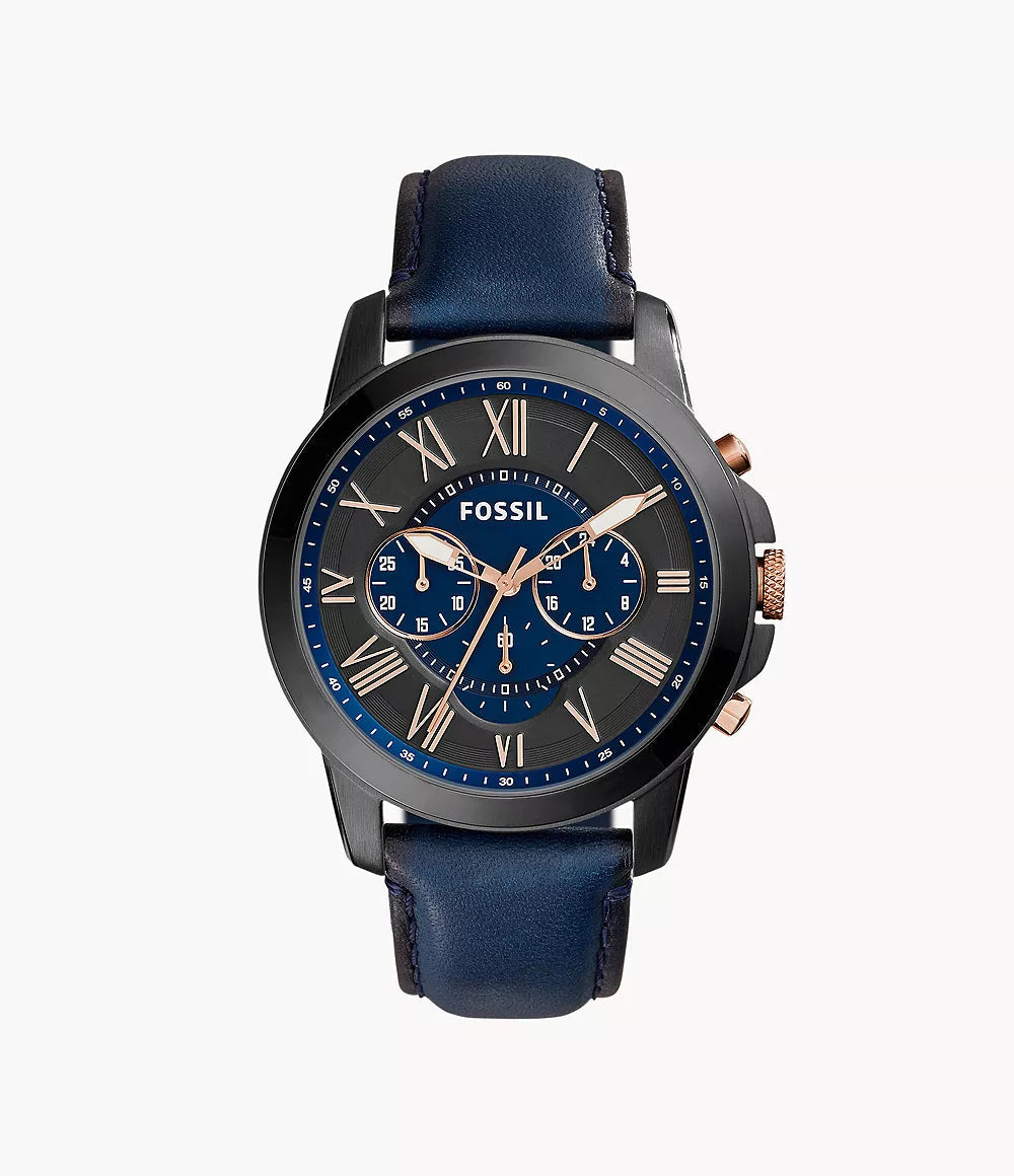 Fossil Grant Chronograph Navy Blue Leather Men's Watch