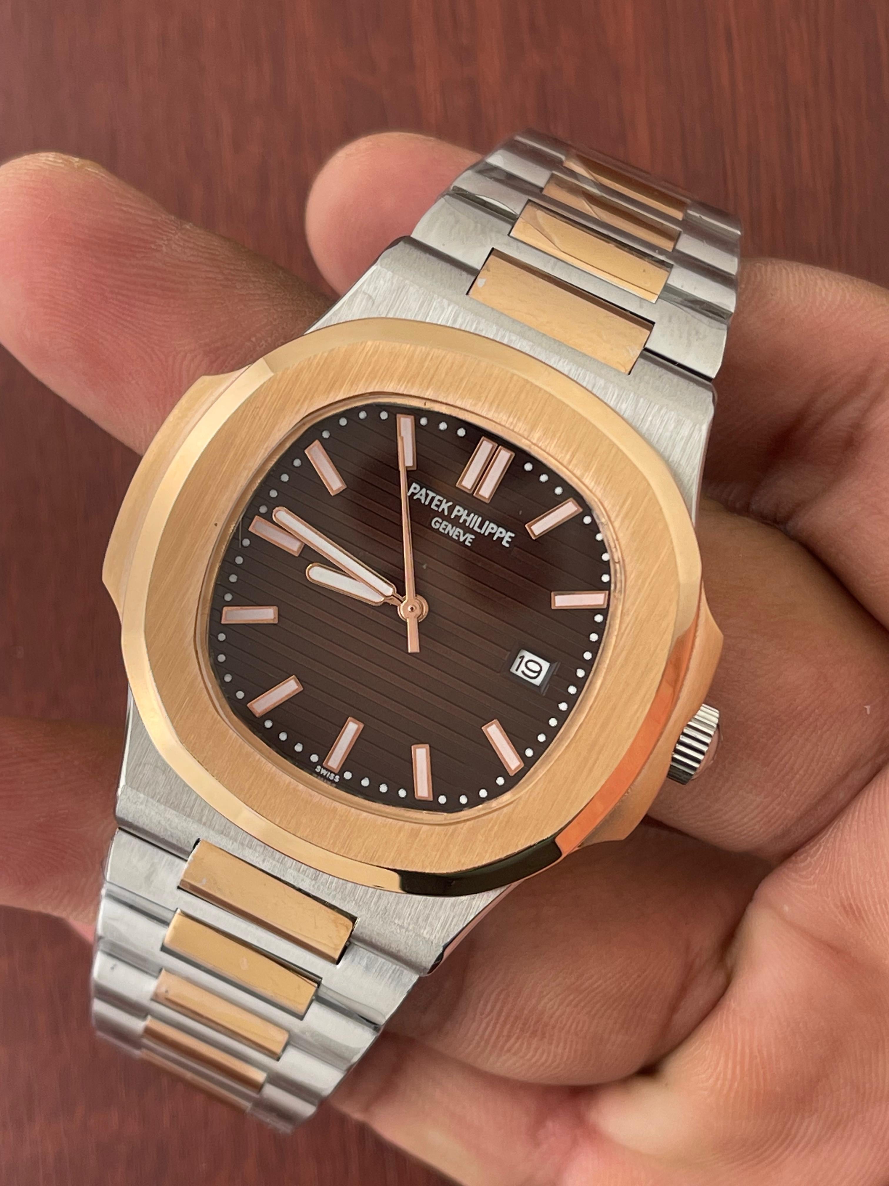 Patek Philippe Brown Dial Twotone Metal Belt Quartz Men's Watch