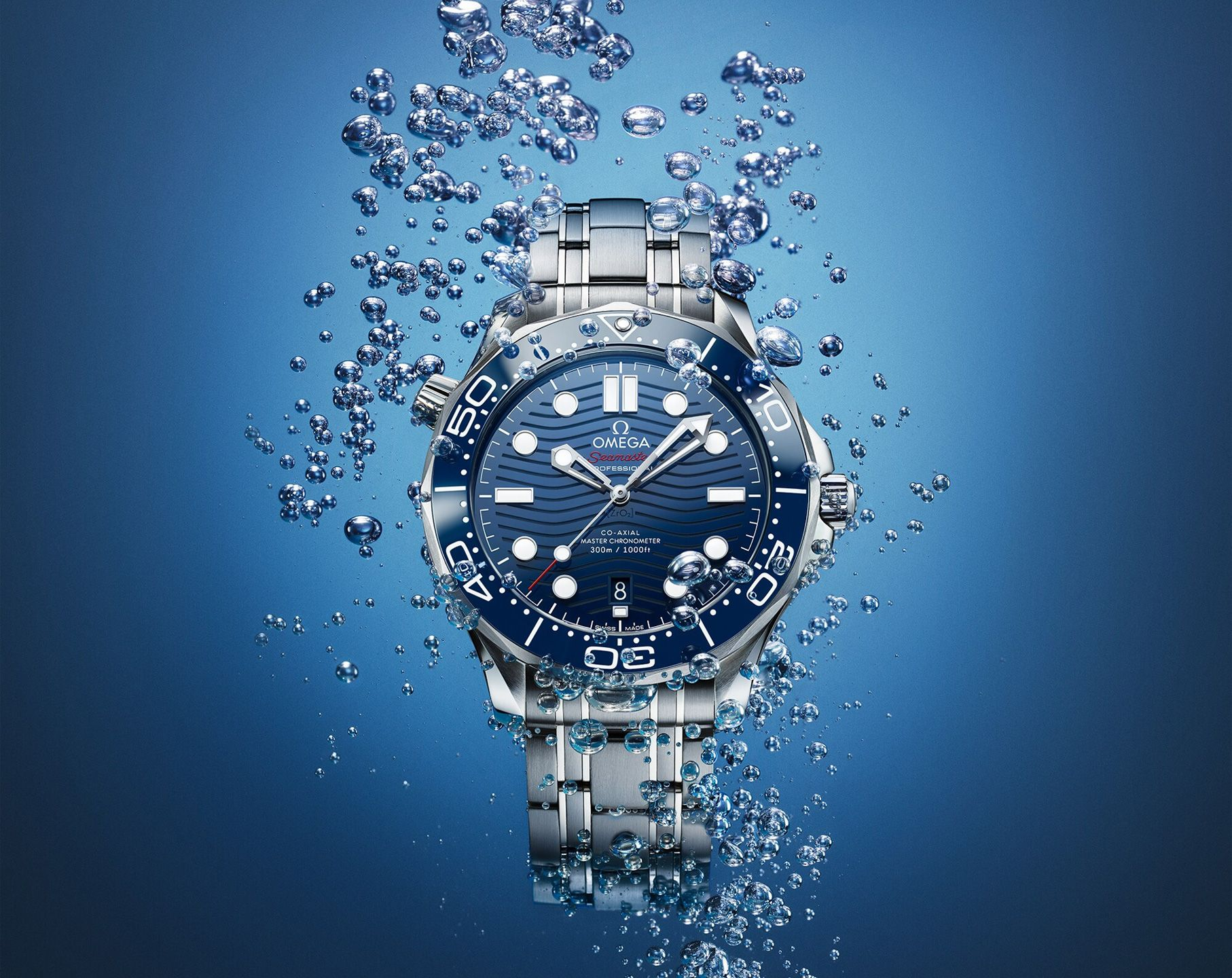 Omega Seamaster Diver 300M Blue Dial Metal Belt Watch For Men's
