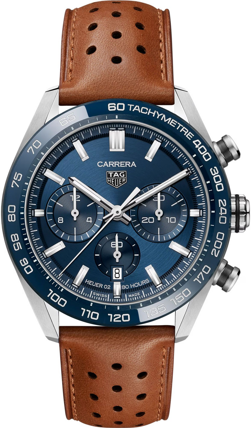 Tag Heuer Carrera Tachymeter Chronograph Blue Dial Leather Belt Watch For Men's