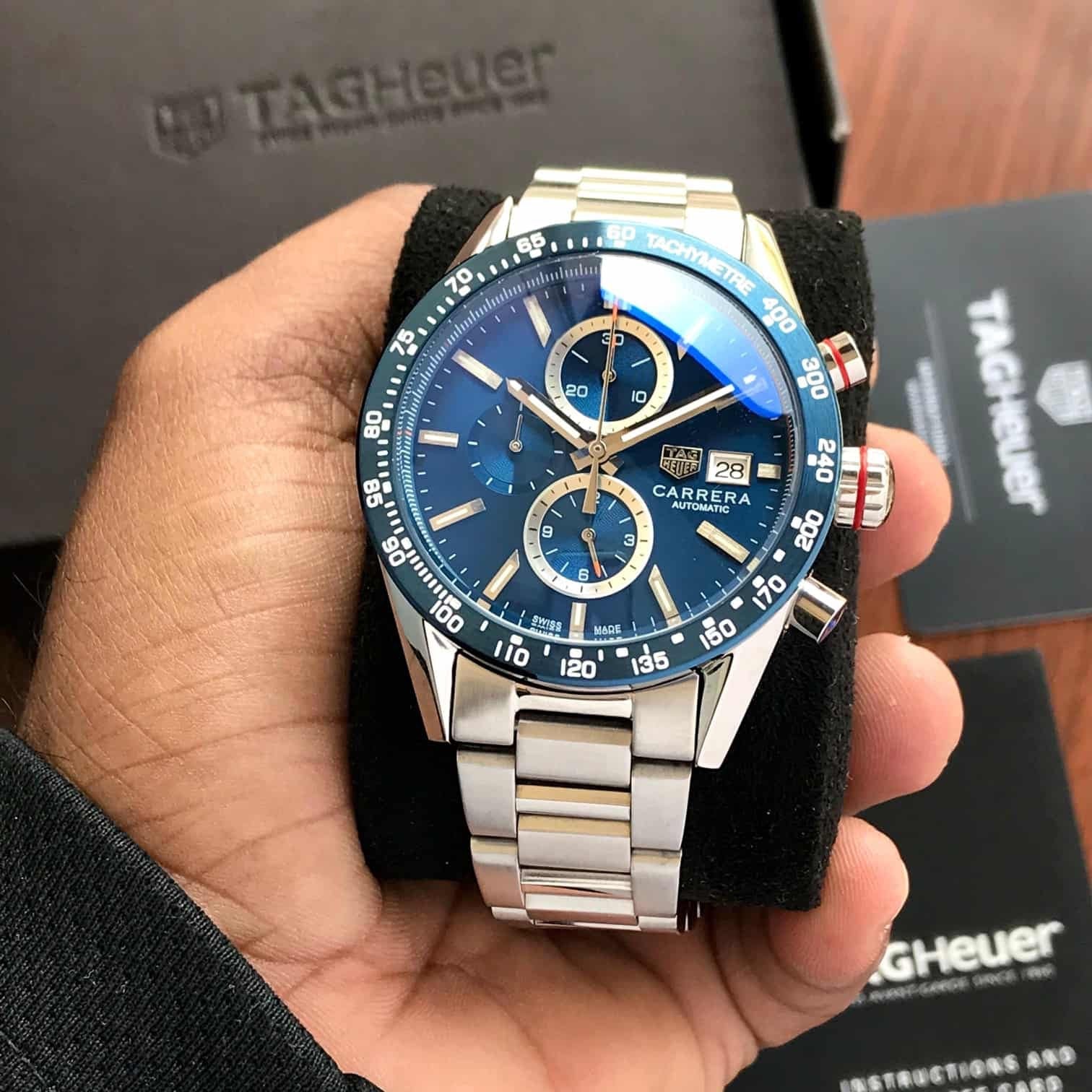 Tag Heuer Carrera Chronograph Blue Dial Metal Belt Watch For Men's