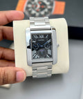 Cartier Tank Day-Date Moon Phase Black Dial Metal Belt Men's Watch
