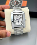 Cartier Tank Day-Date Moon Phase White Dial Metal Belt Men's Watch