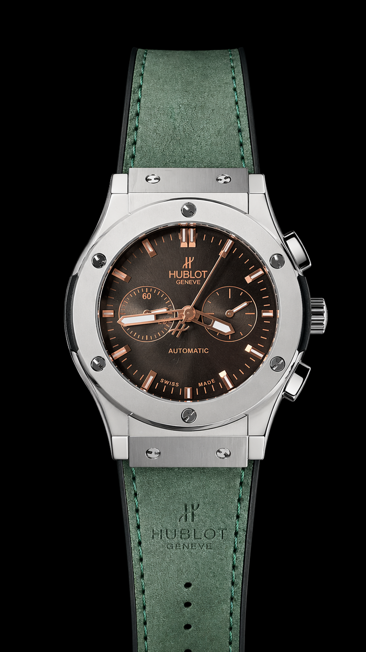Hu-blot Black Dial Chronograph Green Leather Belt Watch For Men's