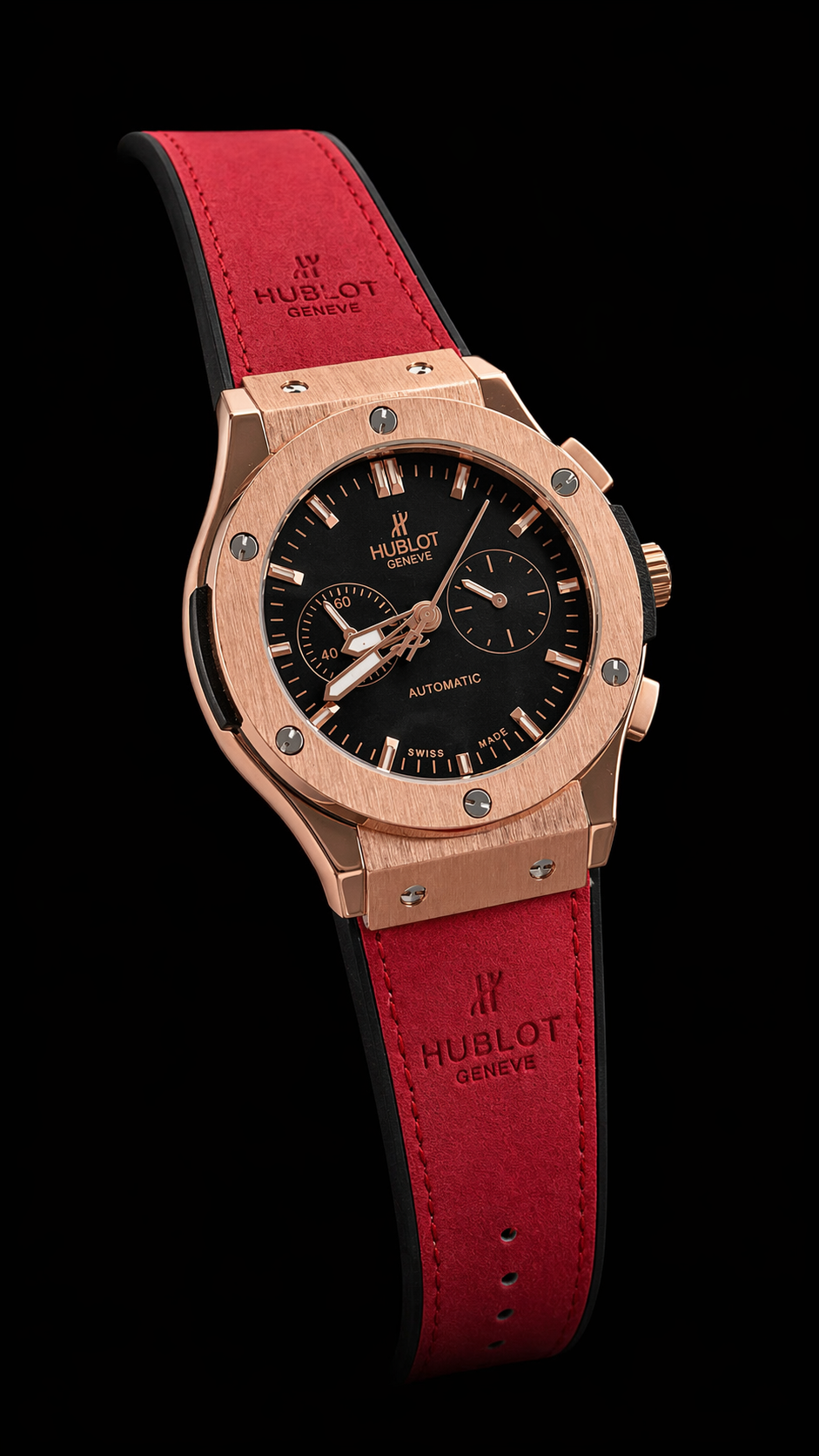 Hu-blot Black Dial Chronograph Red Leather Belt Watch For Men's