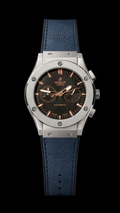 Hu-blot Black Rose Gold Dial Chronograph Blue Leather Belt Watch For Men's