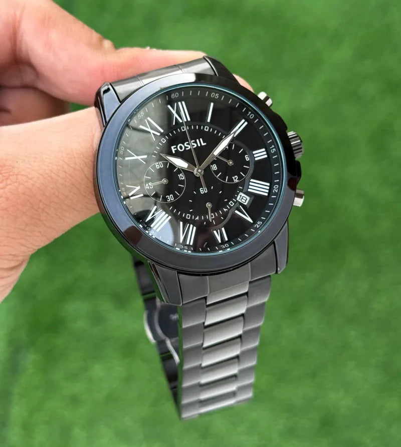 Fossil Black Dial Chronograph Metal Belt Men's Watch