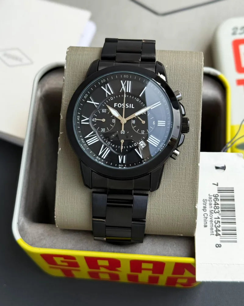 Fossil Black Dial Chronograph Metal Belt Men's Watch