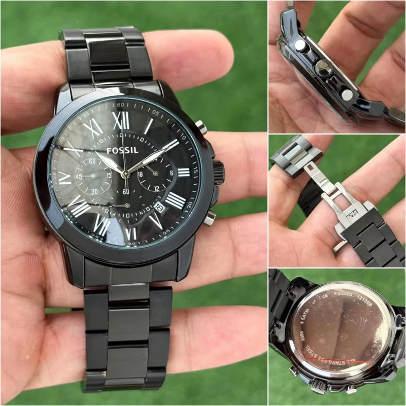 Fossil Black Dial Chronograph Metal Belt Men's Watch