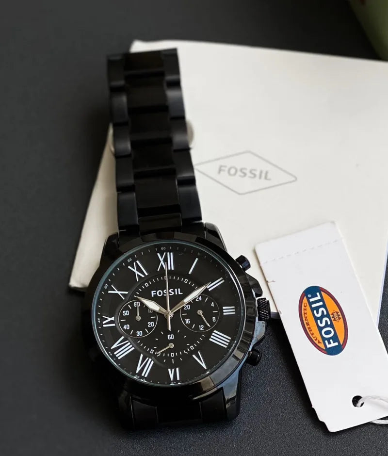 Fossil Black Dial Chronograph Metal Belt Men's Watch