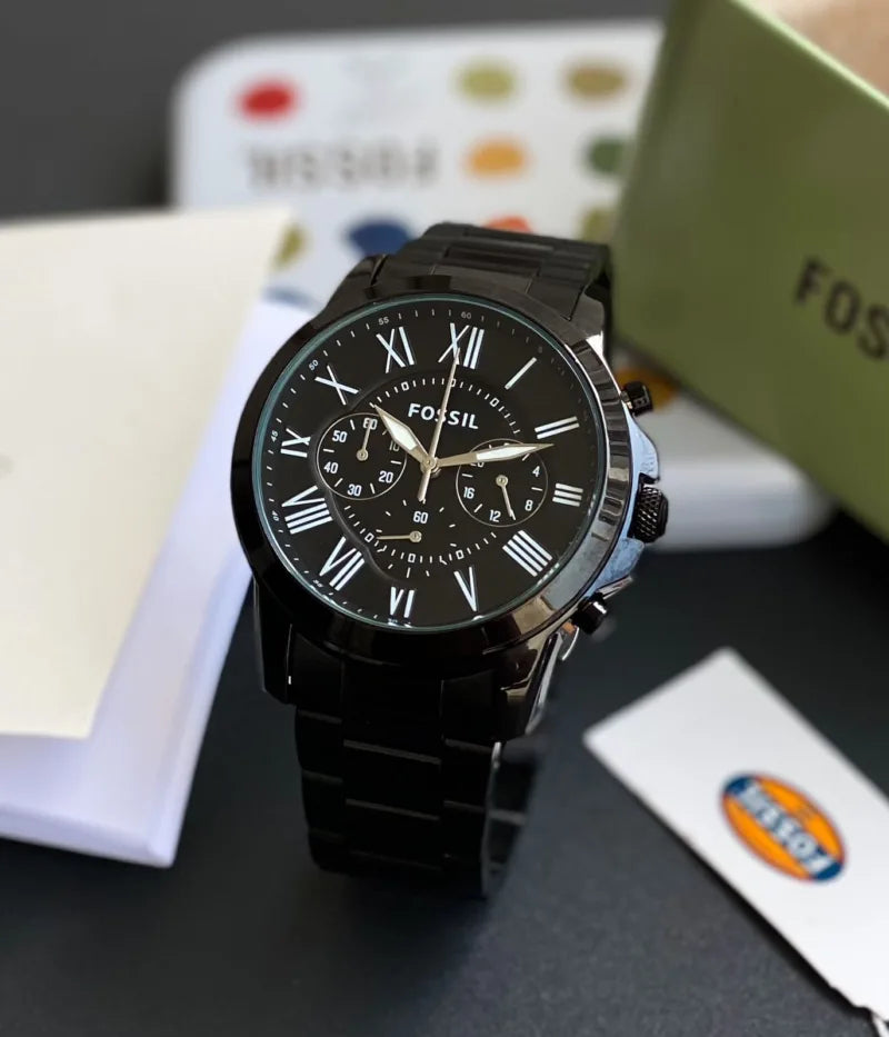 Fossil Black Dial Chronograph Metal Belt Men's Watch