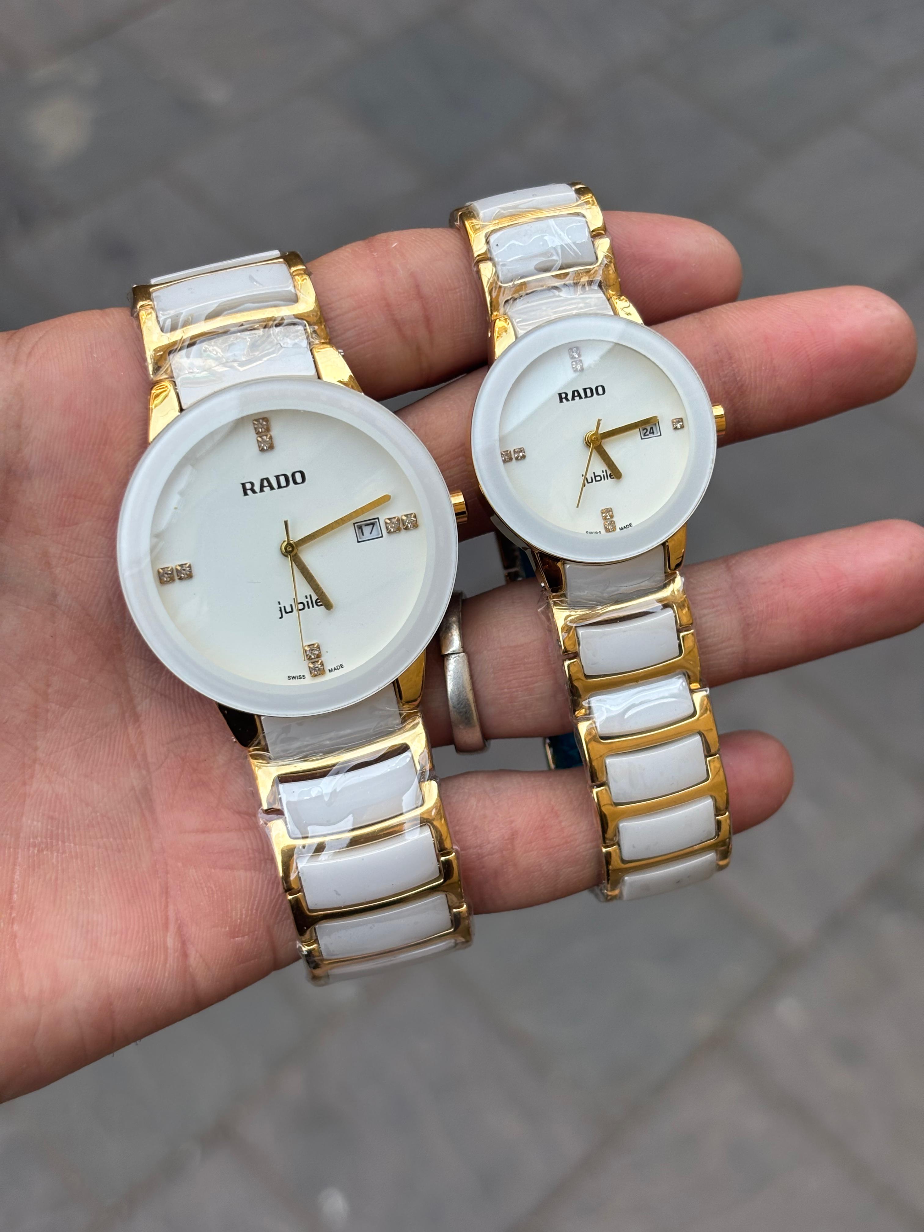 Rado Gold White Ceramic Watch For Couple