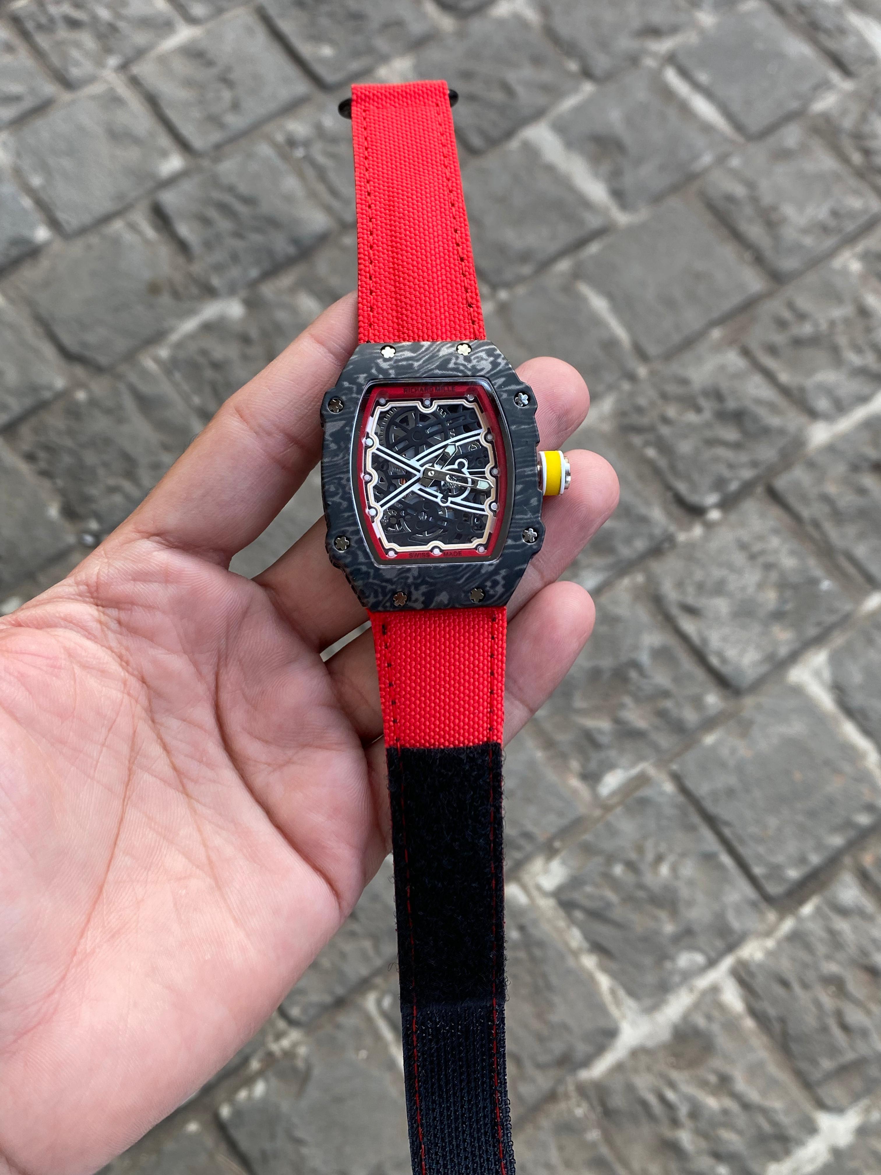 Richard Mille RM 67-02, Skeleton Black Dial Charles Leclerc Monaco Carbon Red Watch For Men's
