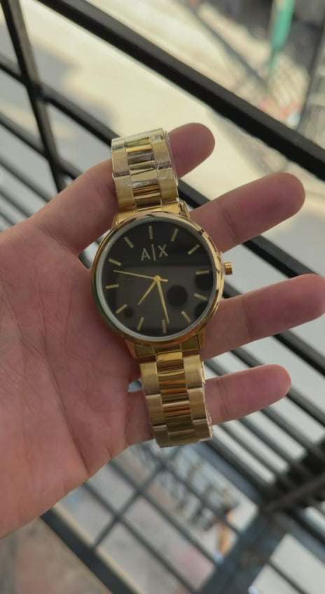 Armani Exchange Cayde AX2707 Black Dial Gold Metal Belt Men's Watch