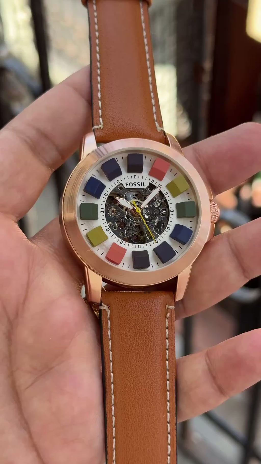 Fossil Multicolour Skeleton Grant White Dial Leather Belt Men's Watch