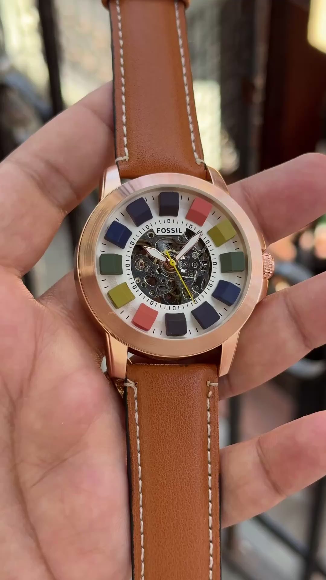 Fossil Multicolour Skeleton Grant White Dial Leather Belt Men's Watch