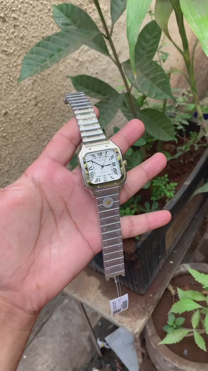 Cartier Santos de Automatic Square White Dial Metal Belt Men's Watch