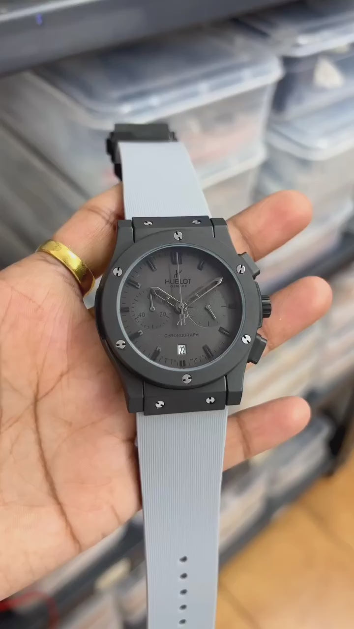 Hublot Big Bang Black Dial Chronograph Grey Silicon Belt Men's Watch