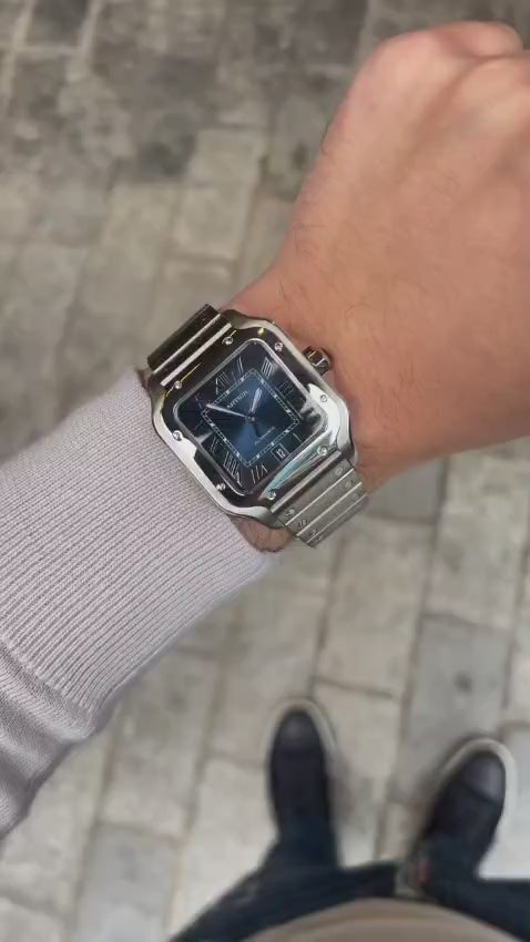 Cartier Santos de Automatic Square Blue Dial Metal Belt Men's Watch